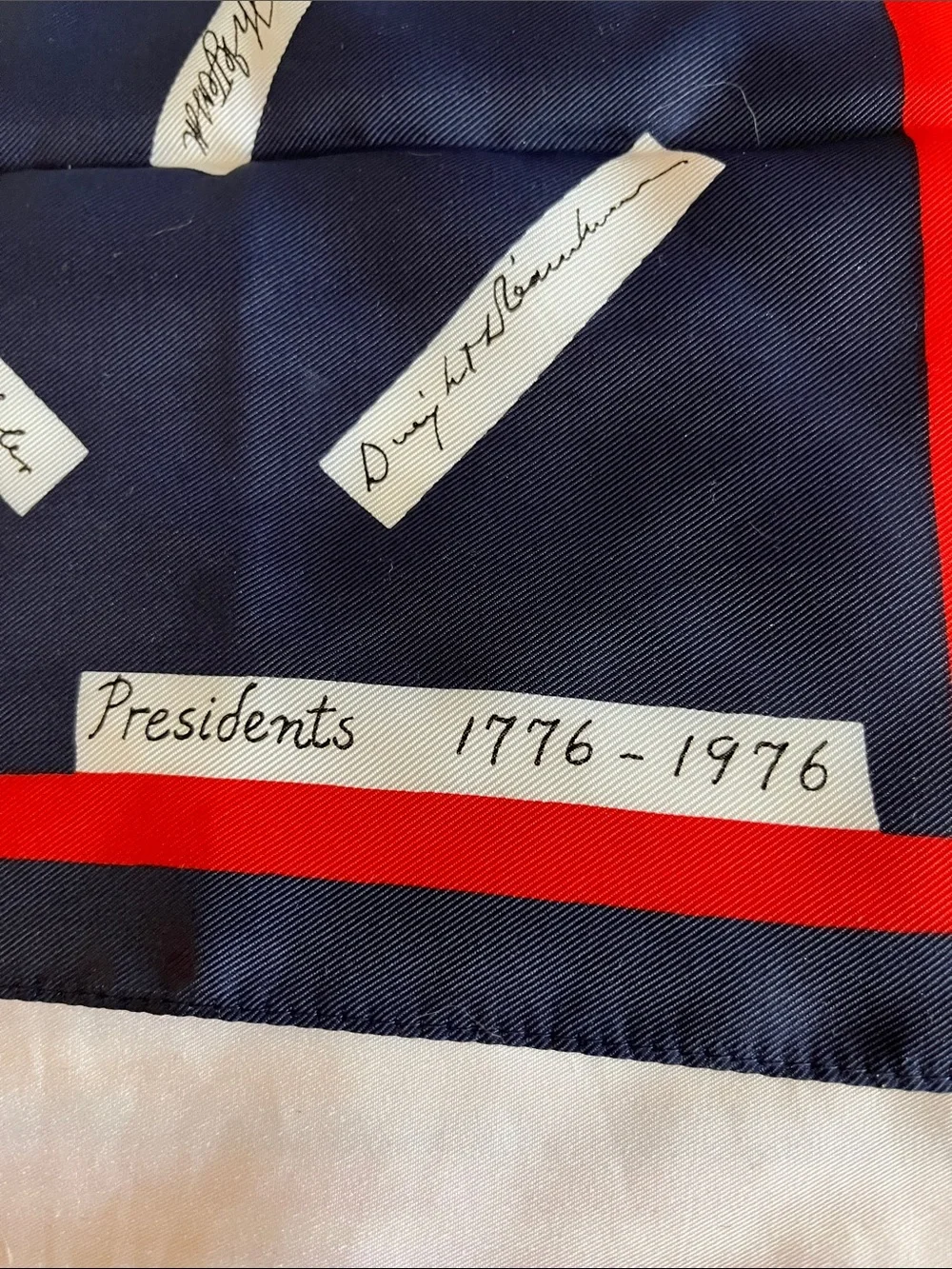 Vintage Bicentennial Presidential Signatures Scarf 20” sq.